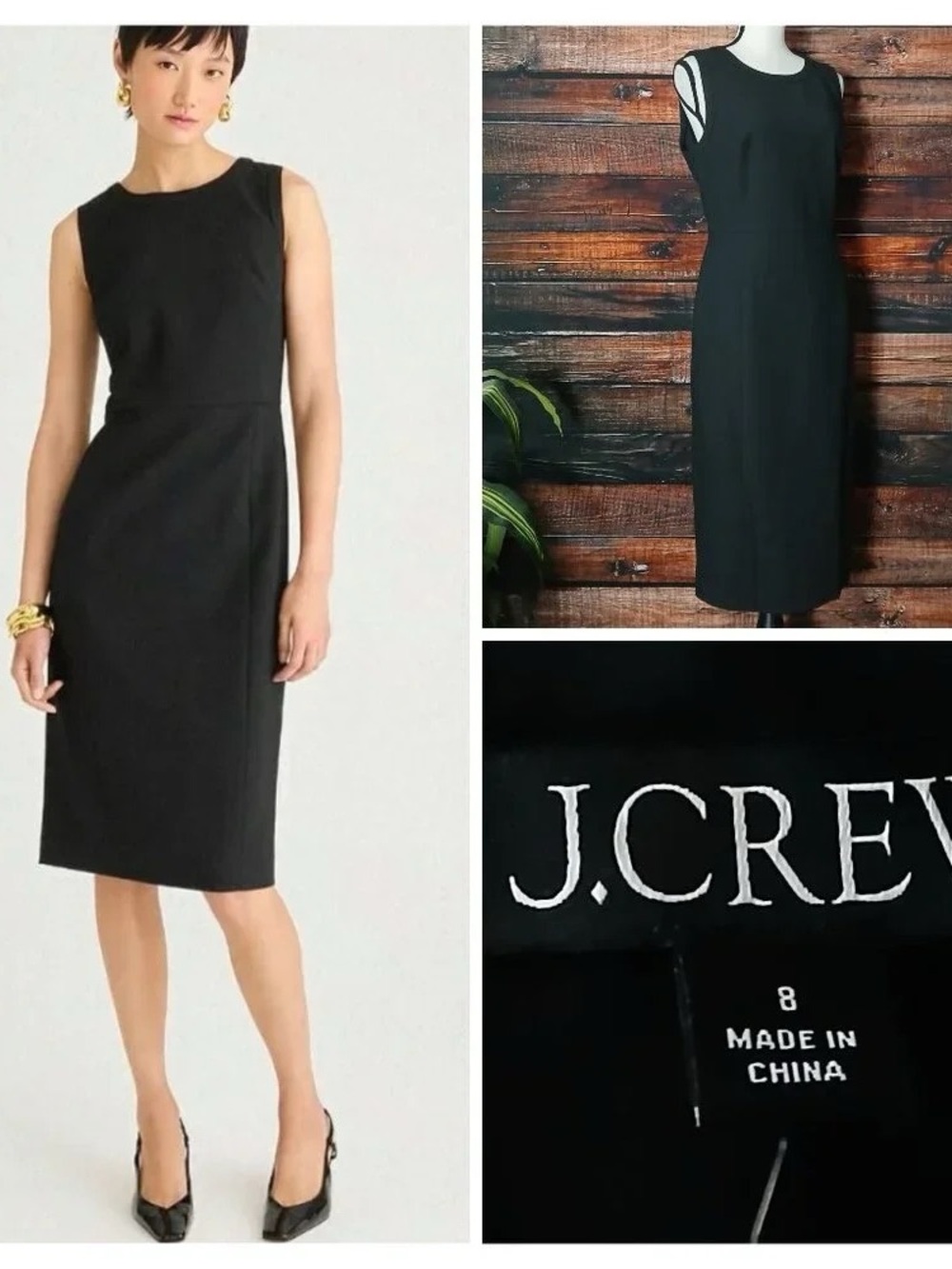NWT J. Crew Sheath Dress Black Four Seasons Stretch Lined Zip Back Midi, Size 8